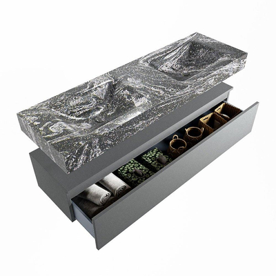 Mondiaz ALAN-DLUX Ensemble de meuble - 150cm - meuble Plata mat - 1 tiroir - Lavabo Cloud Lava suspendu - vasque Gauche et droite - 0 trous de robinet