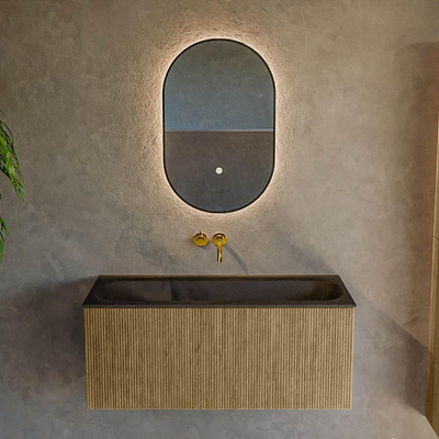 Ensemble de meuble de salle de bain Mondiaz KURVE - 100x46x40cm - 1 tiroir - lavabo en solid surface - milieu - sans trou de robinet - Dusk