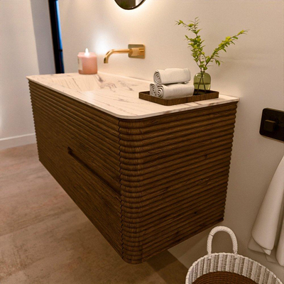 Mondiaz CIRO-DLUX Badkamermeubelset - 110x45x50cm - Solid surface wastafel Nata - 1 wasbak Links - zonder kraangaten - 2 lades - Dusk