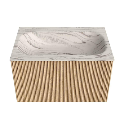 MONDIAZ KURVE-DLUX Meuble de salle de bains 70 cm couleur Oak avec 1 tiroir et 0 porte. Lavabo BIG SMALL Central 1 trou de robinet Nata.