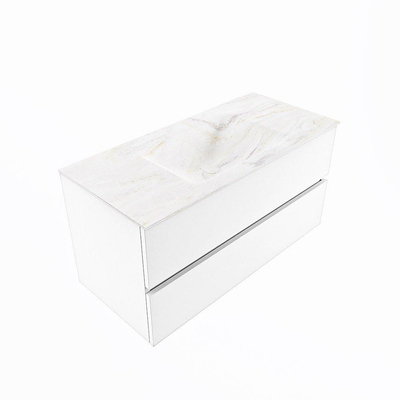 Mondiaz VICA-DLUX ensemble de meuble de salle de bain - 100cm - meuble sous lavabo talc - 2 tiroirs - lavabo encastré cloud milieu - sans trous de robinet - miroir modèle spot - version XL 60cm haut - ostra