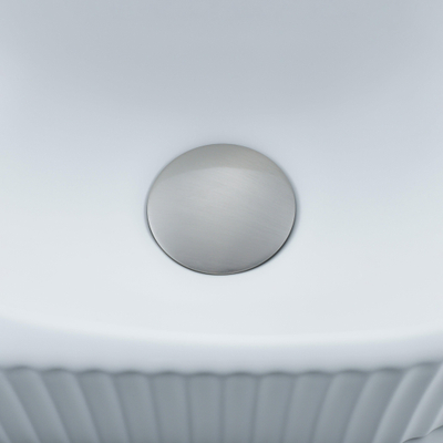 QeramiQ Fuente Ensemble de Lavabo - 40x21.5x12cm - gauche - strié - demi-rond - 1 trou de robinet - céramique - ensemble de robinet en acier inoxydable brossé - bouchon de vidange - siphon réduit - blanc mat