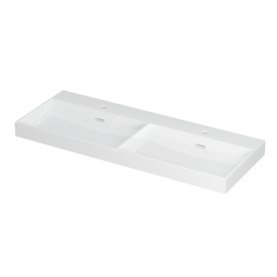 INK Urban wastafel - 120x45x8cm - 2 wasbakken - 2 kraangaten - porselein wit glans