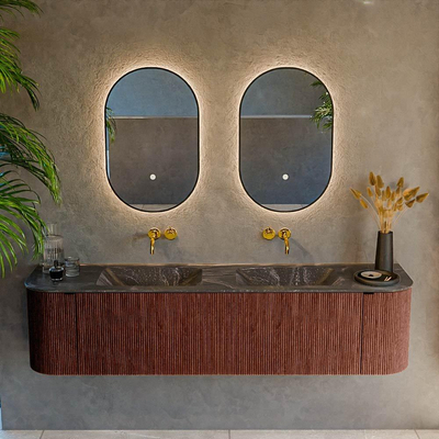 Mondiaz KURVE-DLUX Badkamermeubelset - 180x46x40cm - 2 lade - 2 deuren - wastafel solid surface - dubbel - zonder kraangat - Ruby