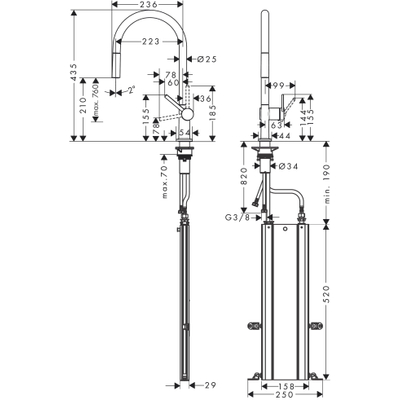 Hansgrohe Talis m54 - 1 greeps keukenmkr - 210 uittrekb uitloop - sbox - rvs look