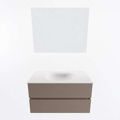 Mondiaz VICA ensemble de meuble de salle de bain - 90cm - meuble sous-vasque fumée - 2 tiroirs - lavabo lune milieu - 1 trou de robinet - couleur talc - miroir LED - version XL 60cm de haut