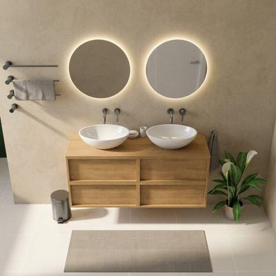 Saniclass Holz Frame Ensemble meuble de salle de bains - 140x45x62cm - plan de toilette en bois - sans trou de robinet - 4 tiroirs - chêne natural mat (bois)