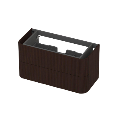 INK Concept R Wastafelonderkast - 100x45x52cm - 2 lades - opliggende grepen - gefreesd - afgeronde hoeken - MDF - dark veneer