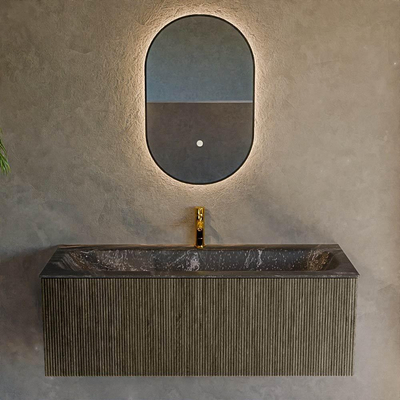 Mondiaz KURVE-DLUX Ensemble de meubles de salle de bains - 120x46x40cm - 1 tiroir - lavabo solid surface - central - 1 trou de robinet - Shadow