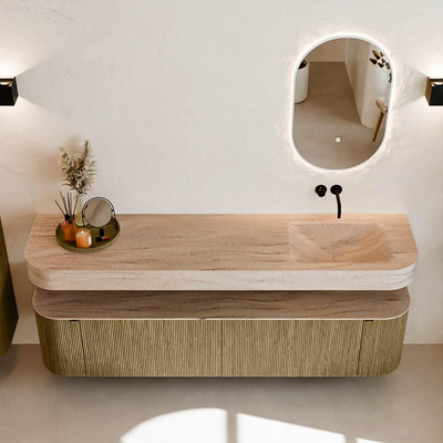 MONDIAZ THOR-DLUX Meuble de salle de bains - 190cm - arrondi gauche + droite - couleur Dusk - 2 tiroirs - 2 portes - Vasque suspendue CLOUD Droite sans trou de robinet - couleur Saba