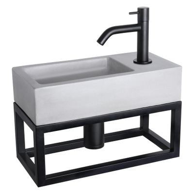 Differnz Ravo pack lave-mains – 38,5 x 18,5 x 25 cm – béton gris clair – robinet courbé noir mat – avec cadre noir
