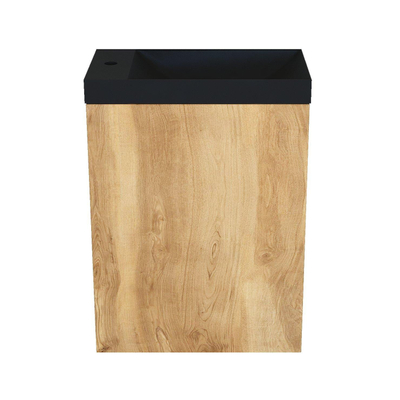 Arcqua Marble fontein – 40x22x54.5 cm – marmer zwart mat – zonder kraan – eiken frame naturel, zonder overloop