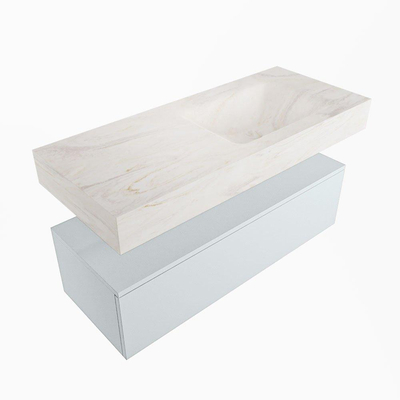 Mondiaz ALAN-DLUX Ensemble de meuble - 110cm - meuble Clay mat - 1 tiroir - Lavabo Cloud Ostra suspendu - vasque droite - 0 trous de robinet