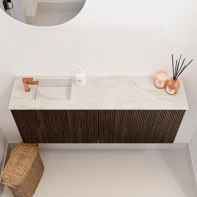 Mondiaz JOYA-DLUX 100cm toiletmeubel - kleur Walnut - Wastafel FAYE positie Links 1 kraangat kleur Ostra.