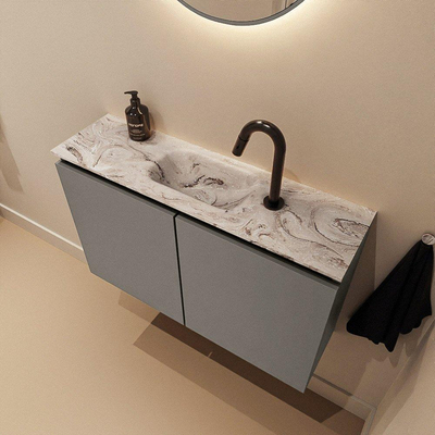 MONDIAZ TURE-DLUX Meuble de toilettes 80 cm Smoke. Lavabo EDEN Glace position milieu. Avec 1 trou de robinet.