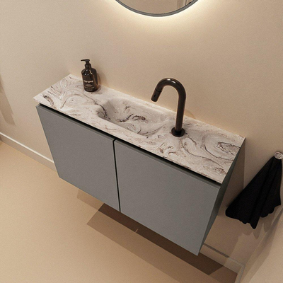 MONDIAZ TURE-DLUX Meuble toilette - 80cm - Smoke - EDEN - vasque Glace - position centrale - 1 trou de robinet