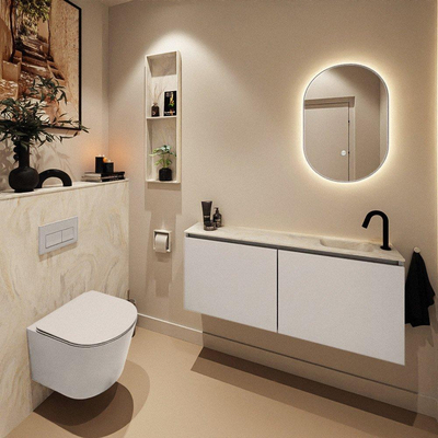 MONDIAZ TURE-DLUX 120cm toiletmeubel Linen. EDEN wastafel Ostra positie rechts. Met 1 kraangat.