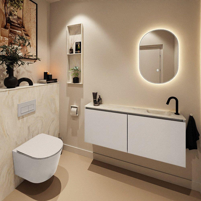 MONDIAZ TURE-DLUX Meuble toilette - 120cm - Linen - EDEN - vasque Ostra - position droite - 1 trou de robinet