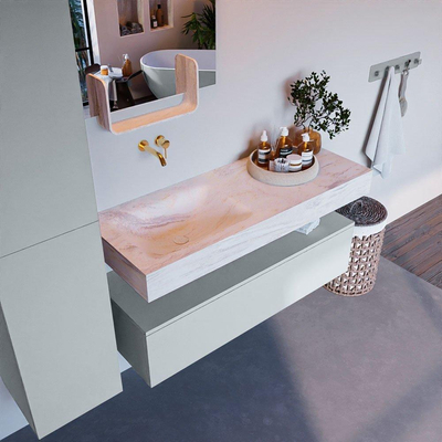 Mondiaz ALAN-DLUX Ensemble de meuble - 120cm - meuble Clay mat - 1 tiroir - Lavabo Cloud Ostra suspendu - vasque Gauche - 0 trous de robinet