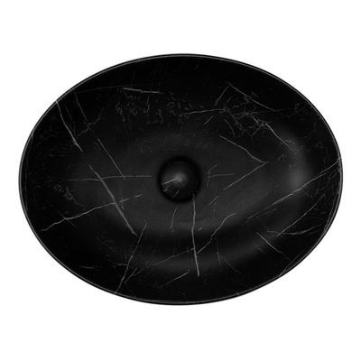 Riho Marmic Oval Vasque à poser 52x39.5x13cm Céramique Ovale aspect marbre noir mat