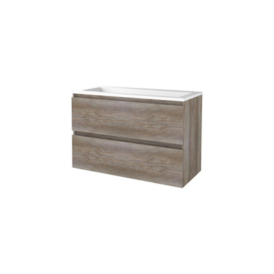 Basic-Line Start 46 ensemble de meubles de salle de bain 100x46cm sans poignée 2 tiroirs vasque acrylique 1 trou pour robinet mfc scotch oak