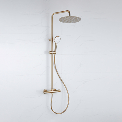 FugaFlow Efficiente Ensemble de douche de tête Sobrado - thermostat - douche de tête 30cm - douchette - 3 positions - or mat
