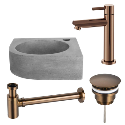 Fortifura Fuente Fonteinset - 31.5x31.5x10cm - 1 kraangat - hoek - fonteinkraan koper - beton - beton (grijs)