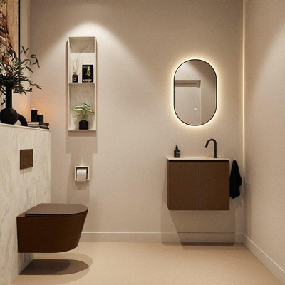 MONDIAZ TURE-DLUX Meuble toilette - 60cm - Rust - EDEN - vasque Ostra - position centrale - 1 trou de robinet