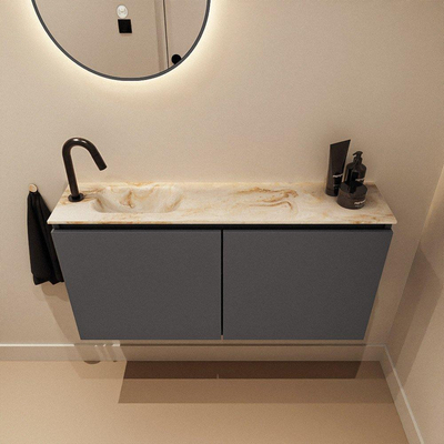 MONDIAZ TURE-DLUX Meuble WC 100cm Dark Grey. EDEN lavabo Frappe position gauche. Avec 1 trou de robinet.
