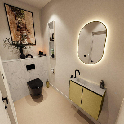 MONDIAZ TURE-DLUX Meuble toilette - 60cm - Oro - EDEN - vasque Opalo - position gauche - 1 trou de robinet