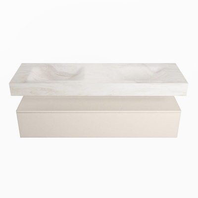 Mondiaz ALAN-DLUX Ensemble de meuble - 150cm - meuble Linen mat - 1 tiroir - Lavabo Cloud Ostra suspendu - vasque Gauche et droite - 0 trous de robinet