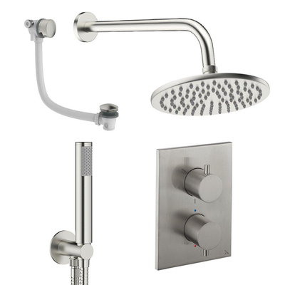 Crosswater MPRO inbouw regendoucheset – Ø20 cm hoofddouche – staafhanddouche – 2 hendels – badafvoer – RVS geborsteld