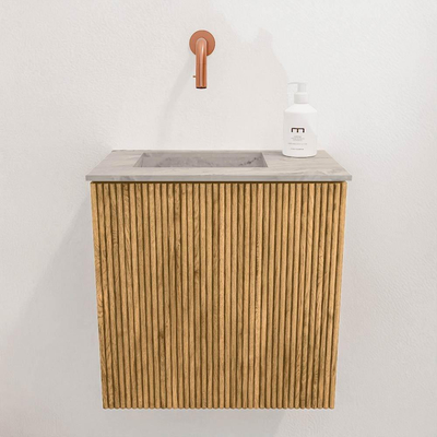 Mondiaz JOYA-DLUX 40cm toiletmeubel - kleur Oak - Wastafel FAYE positie Links Zonder kraangat kleur Glace.