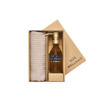 Wellmark CA giftbox - handzeep 250ml - theedoek 50x70cm beige