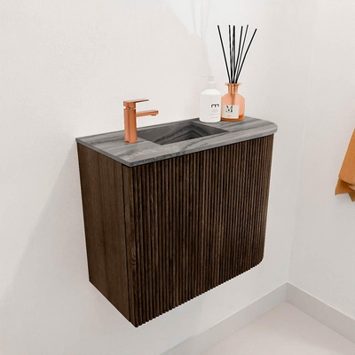 Mondiaz JOYA-DLUX 51.6cm toiletmeubel - ronding rechts kleur Walnut - Wastafel FAYE positie Links 1 kraangat kleur Sombra.