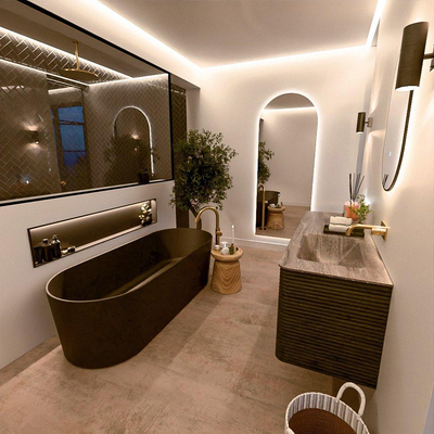 Mondiaz CIRO-DLUX Meuble de salle de bains - 140x45x50cm - Plan vasque en solid surface Oza - 1 vasque à droite - sans trous de robinetterie - 4 tiroirs - Shadow