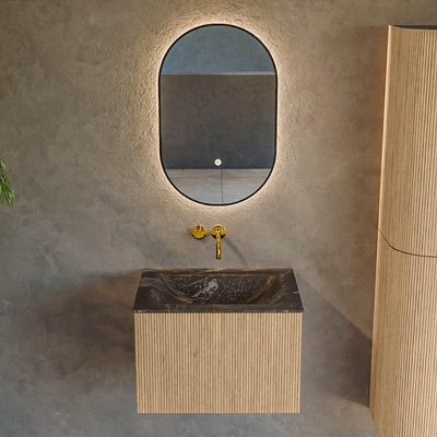 MONDIAZ KURVE-DLUX 60cm Meuble salle de bain - couleur Oak - 1 tiroir - vasque CLOUD centre - sans trou de robinet - couleur Lava