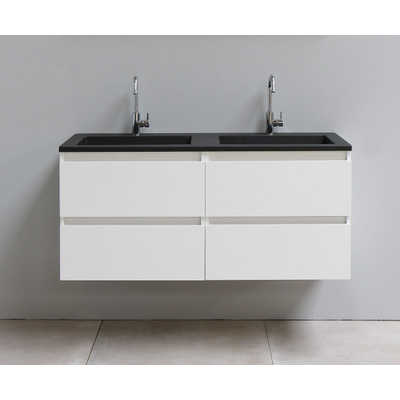 Basic Bella Meuble salle de bains avec lavabo acrylique Noir 120x55x46cm 2 trous de robinet Blanc brillant