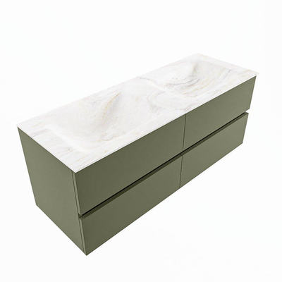 Mondiaz VICA-DLUX ensemble de meuble de salle de bain - 130cm - meuble sous-vasque armée - 4 tiroirs - lavabo encastré nuage double - sans trous de robinet - version haute de 60cm - ostra