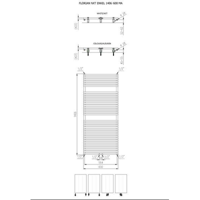 Plieger Florian Nxt M radiateur sèche-serviettes design simple horizontal avec raccordement central 1406x600mm 881W grès