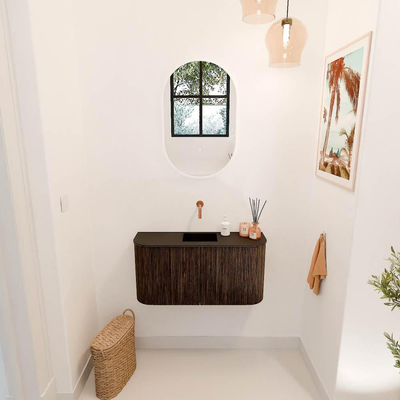 Mondiaz JOYA 83.2cm toiletmeubel - ronding links en rechts kleur Walnut - Wastafel FAYE positie Midden Zonder kraangat kleur Urban.