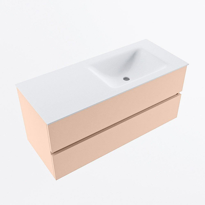 Mondiaz VICA Ensemble de meuble de salle de bain - 110cm - meuble sous-vasque rosee - 2 tiroirs - lavabo cloud droite - sans trous de robinet - version haute de 60cm - talc