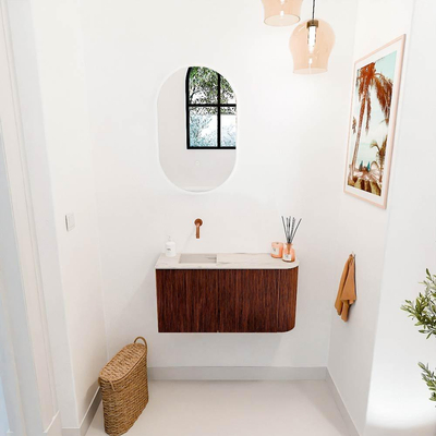 Mondiaz JOYA-DLUX 81.6cm toiletmeubel - ronding rechts kleur Ruby - Wastafel FAYE positie Links Zonder kraangat kleur Nata.