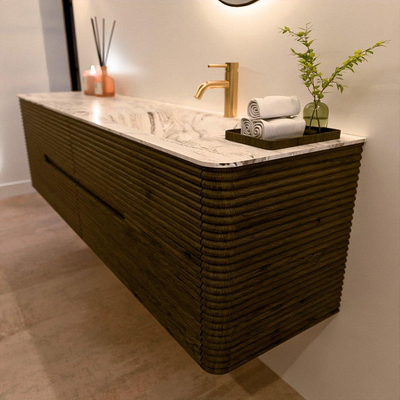 Mondiaz CIRO-DLUX Badkamermeubelset - 180x45x50cm - Solid surface wastafel Glace - 1 wasbak Rechts - 1 kraangat - 4 lades - Shadow