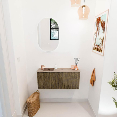 Mondiaz JOYA-DLUX 90cm toiletmeubel - kleur Dusk - Wastafel FAYE positie Links 1 kraangat kleur Arena.