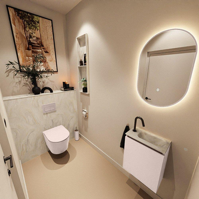 MONDIAZ TURE-DLUX 40cm toiletmeubel Rosee. EDEN wastafel Ostra positie rechts. Met 1 kraangat.