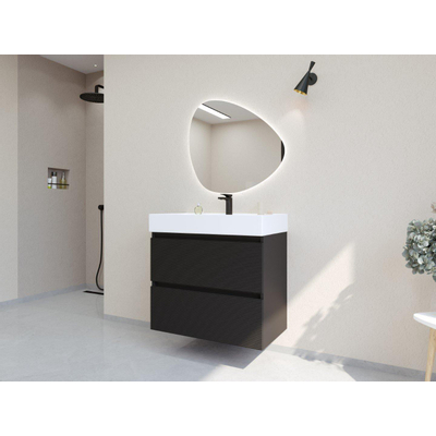 HR badmeubelen Infinity XXL 3D Ensemble meuble de salle de bains - 80 cm - 1 lavabo en céramique cube blanc - 1 trou de robinet - 2 tiroirs - noir mat