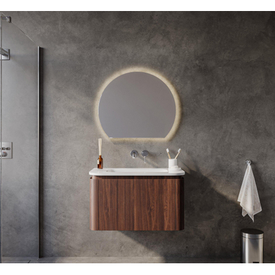 Saniclass Terra Badkamermeubelset - 80cm - 2 lades - afgeronde hoeken - 1 wastafel - zonder kraangat - kastanje (walnoot)