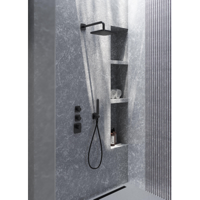 Hotbath Gal IBS40 ensemble de douche de tête encastré - 2 fonctions - bras mural 35cm - douche de tête carrée 22cm - Gunmetal brossé PVD