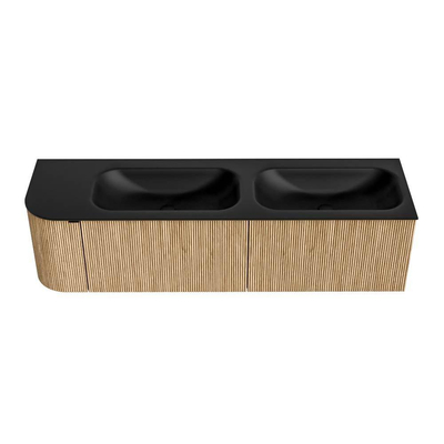 MONDIAZ KURVE 165cm meuble de salle de bains avec module 25 L couleur Oak avec 2 tiroirs et 1 porte. Lavabo BIG SMALL double / droit sans trou de robinet Urban.